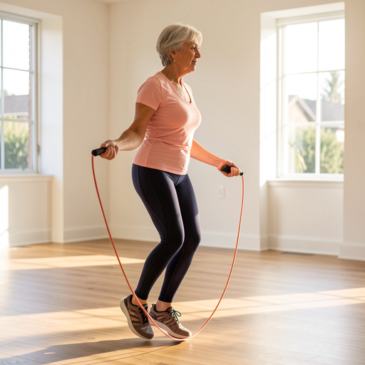 woman jumping rope indoors