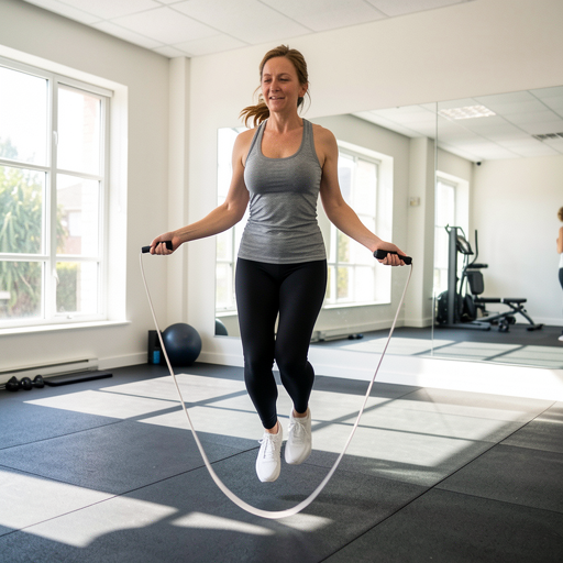 woman jumping rope home gym