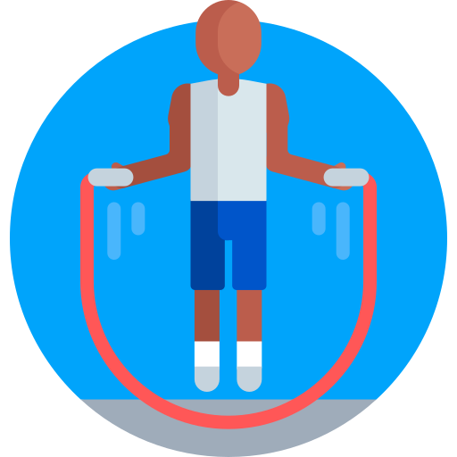man jumping rope in front of blue circle